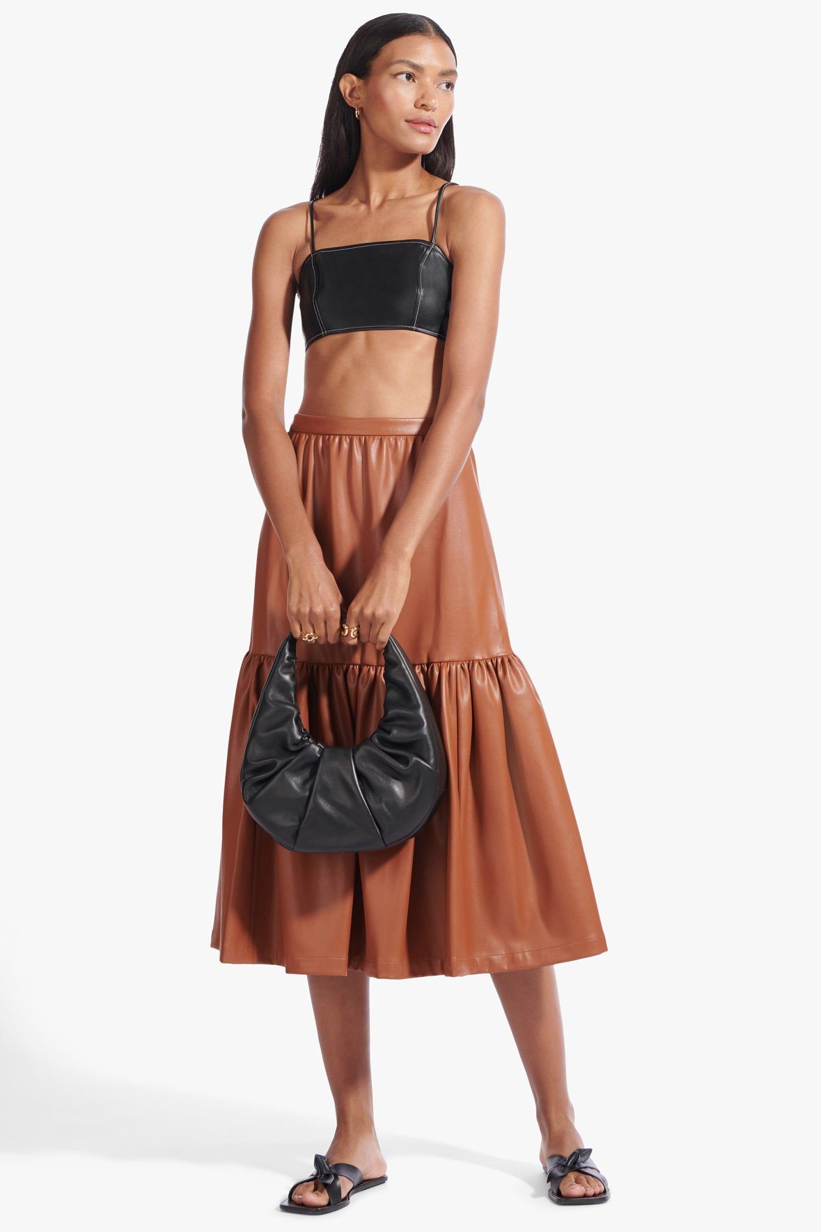 Image ORCHID SKIRT | WHISKEY VEGAN LEATHER 3 of 6 and Clicking this image will trigger a zoom pop-up