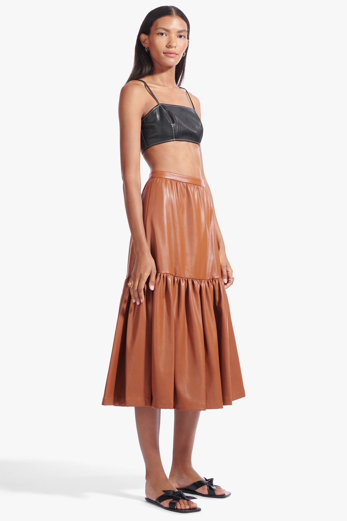 Image ORCHID SKIRT | WHISKEY VEGAN LEATHER 4 of 6 and Clicking this image will trigger a zoom pop-up