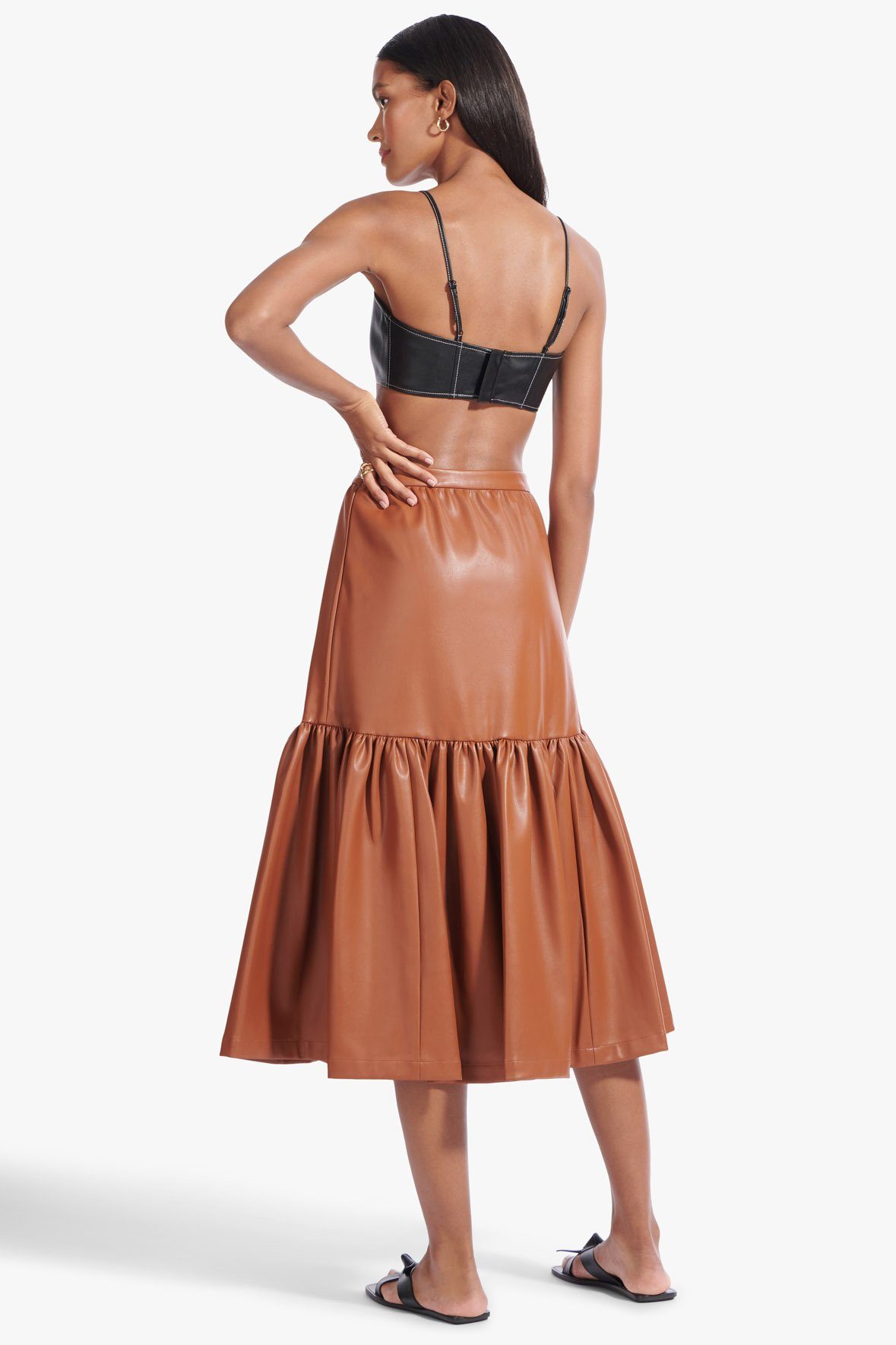 Image ORCHID SKIRT | WHISKEY VEGAN LEATHER 2 of 6 and Clicking this image will trigger a zoom pop-up