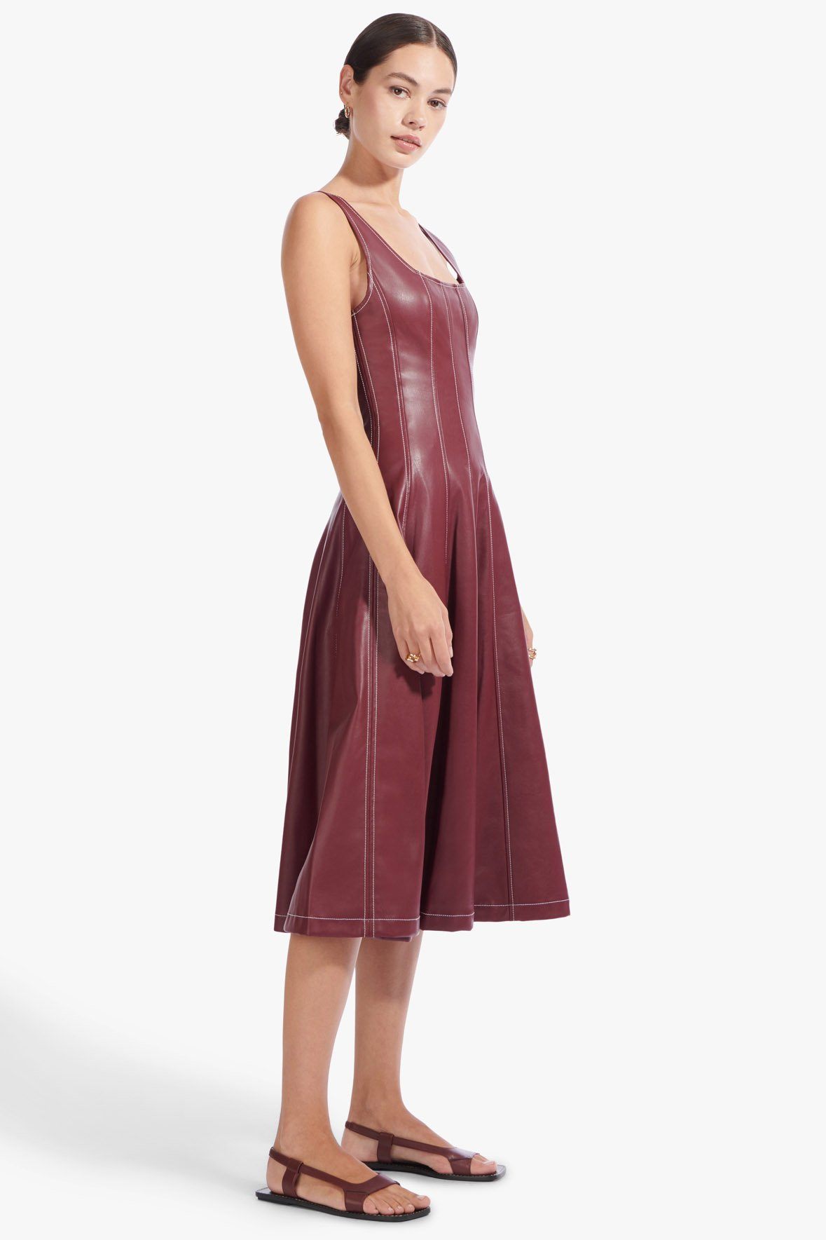 Image WELLS DRESS | BORDEAUX VEGAN LEATHER 3 of 8 and Clicking this image will trigger a zoom pop-up