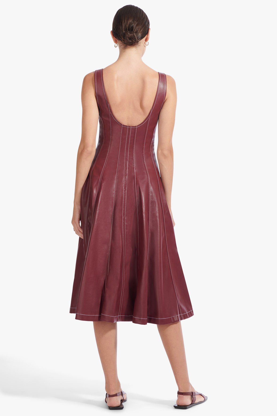 Image WELLS DRESS | BORDEAUX VEGAN LEATHER 4 of 8 and Clicking this image will trigger a zoom pop-up