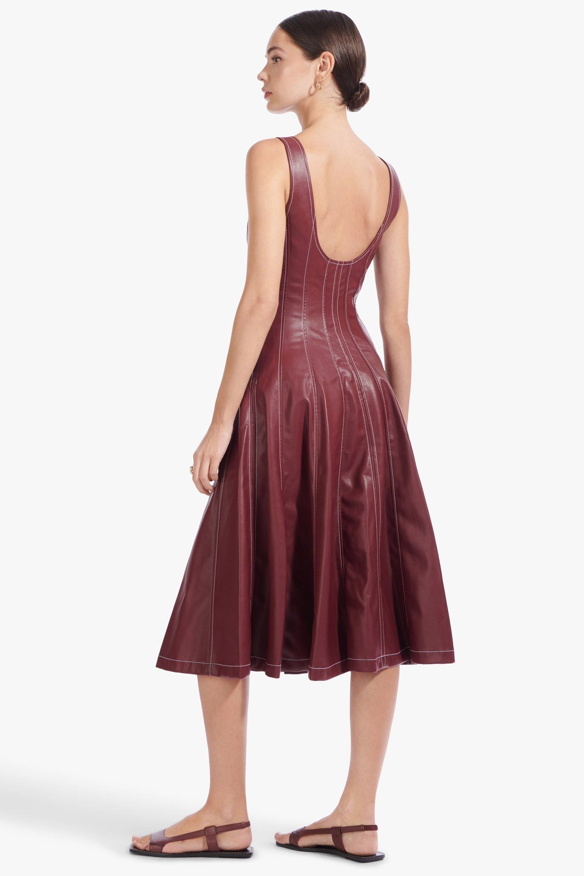 Image WELLS DRESS | BORDEAUX VEGAN LEATHER 5 of 8 and Clicking this image will trigger a zoom pop-up