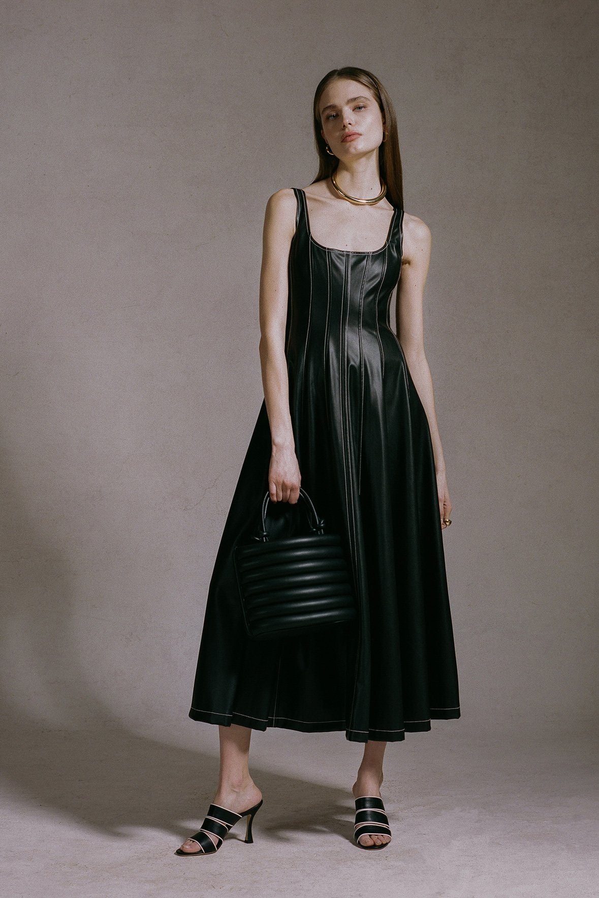 Image WELLS DRESS | BLACK VEGAN LEATHER 8 of 8 and Clicking this image will trigger a zoom pop-up