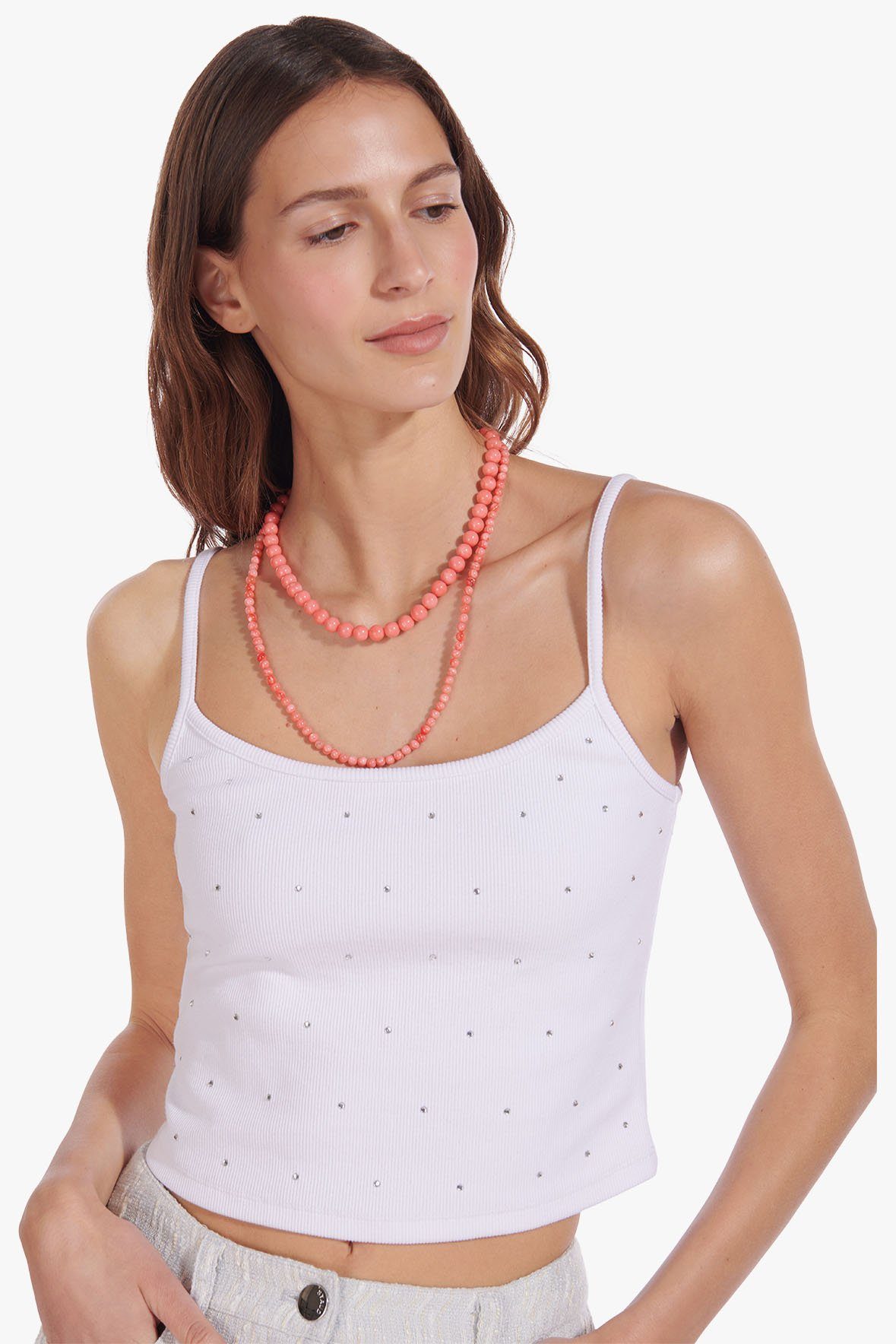 Image AIDA RHINESTONE TANK | WHITE 1 of 7 and Clicking this image will trigger a zoom pop-up