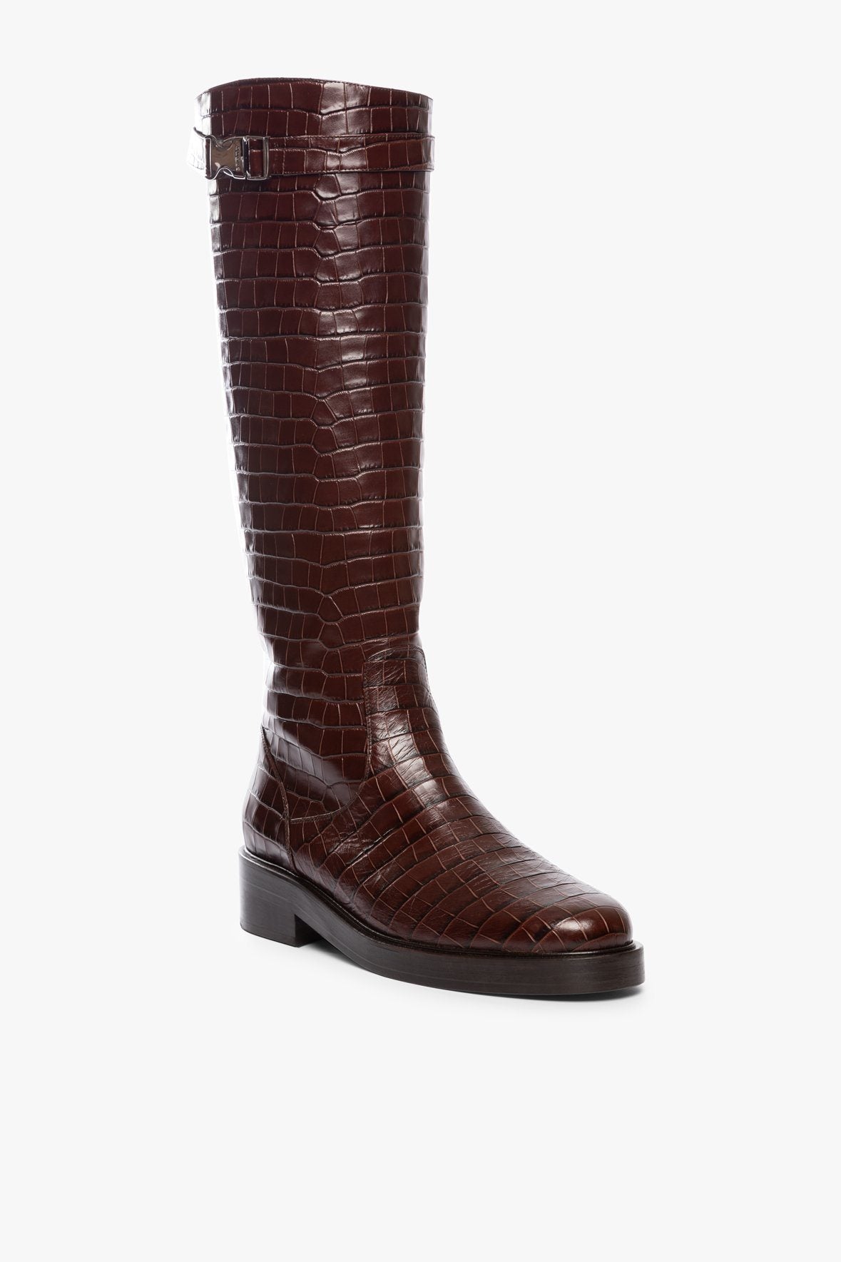 Image CLAUD BUCKLE RIDING BOOT | MAHOGANY CROC EMBOSSED 1 of 7 and Clicking this image will trigger a zoom pop-up