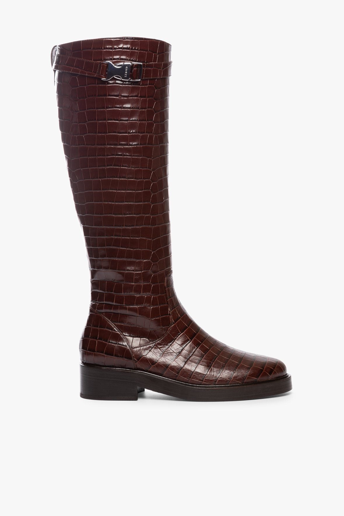 Image CLAUD BUCKLE RIDING BOOT | MAHOGANY CROC EMBOSSED 3 of 7 and Clicking this image will trigger a zoom pop-up