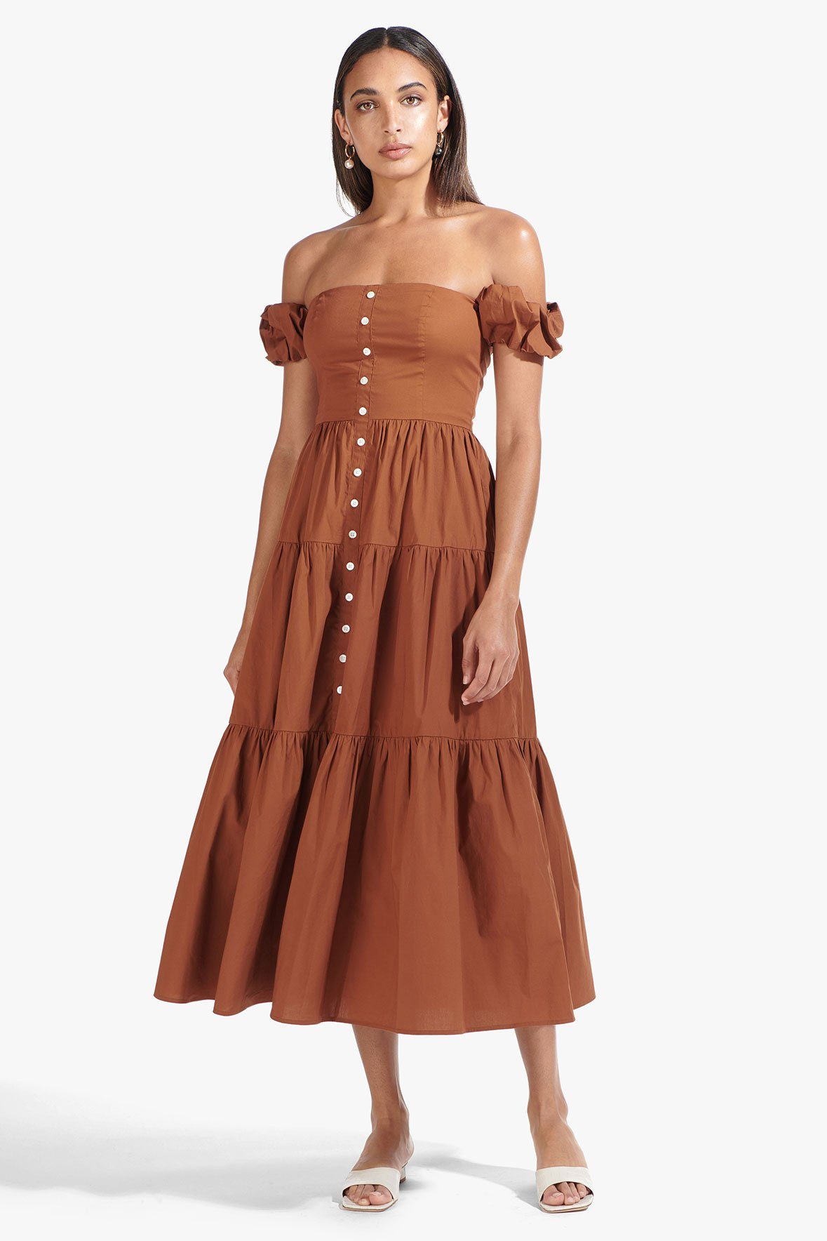 Image ELIO DRESS | TAN 1 of 6 and Clicking this image will trigger a zoom pop-up