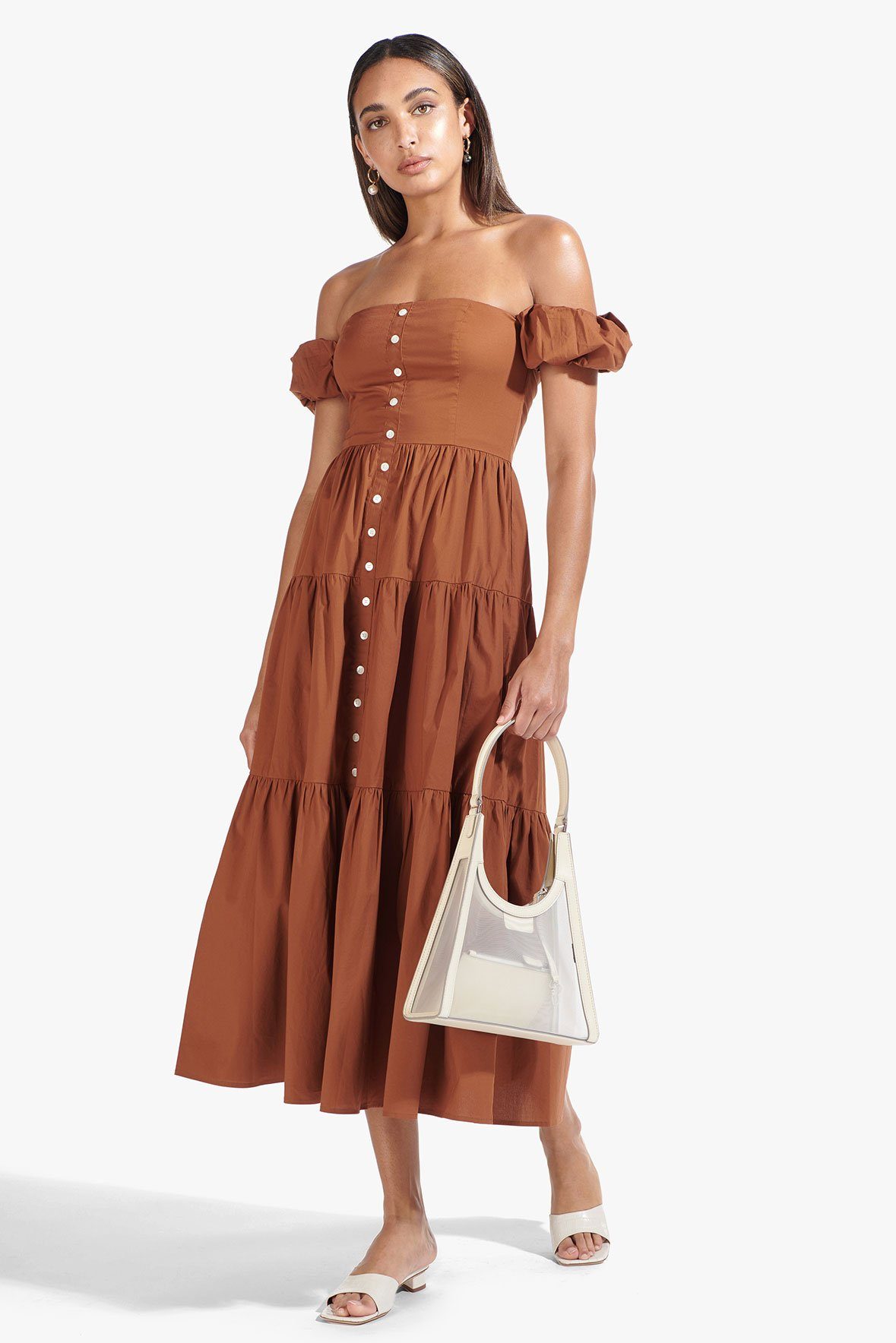 Image ELIO DRESS | TAN 3 of 6 and Clicking this image will trigger a zoom pop-up