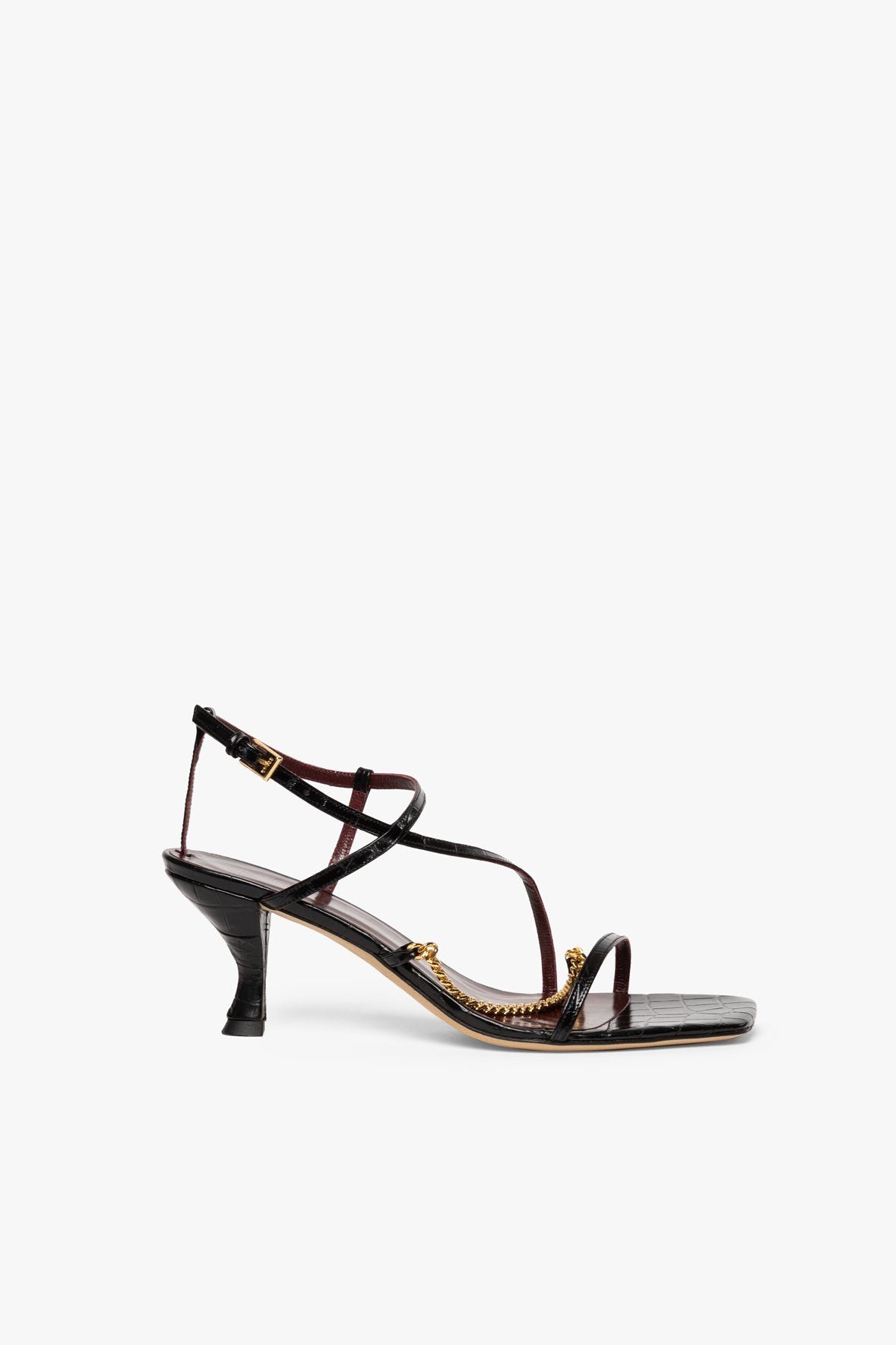 Image GITA CHAIN SANDAL | BLACK CROC EMBOSSED GOLD CHAIN 4 of 7 and Clicking this image will trigger a zoom pop-up