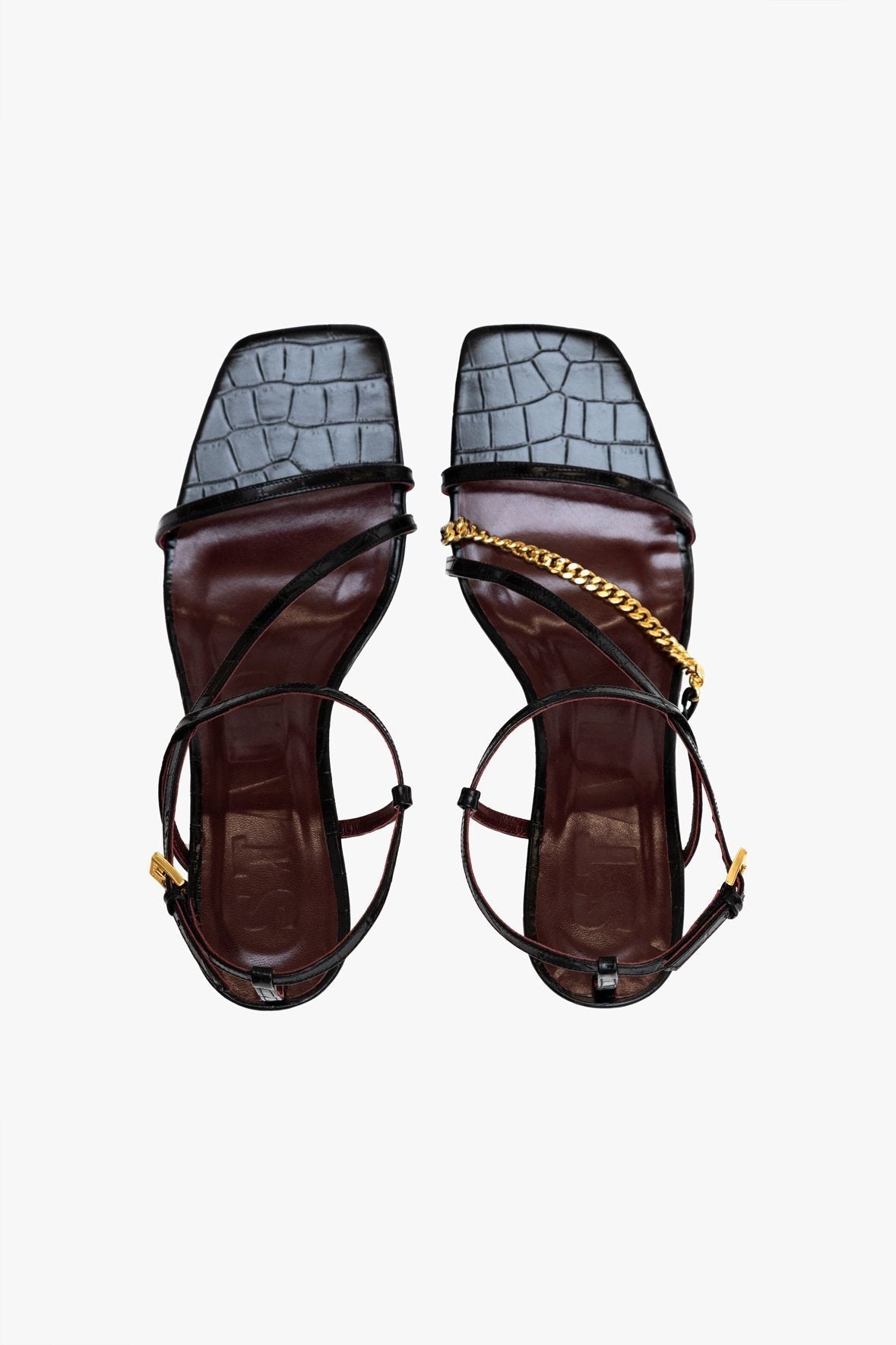 Image GITA CHAIN SANDAL | BLACK CROC EMBOSSED GOLD CHAIN 7 of 7 and Clicking this image will trigger a zoom pop-up