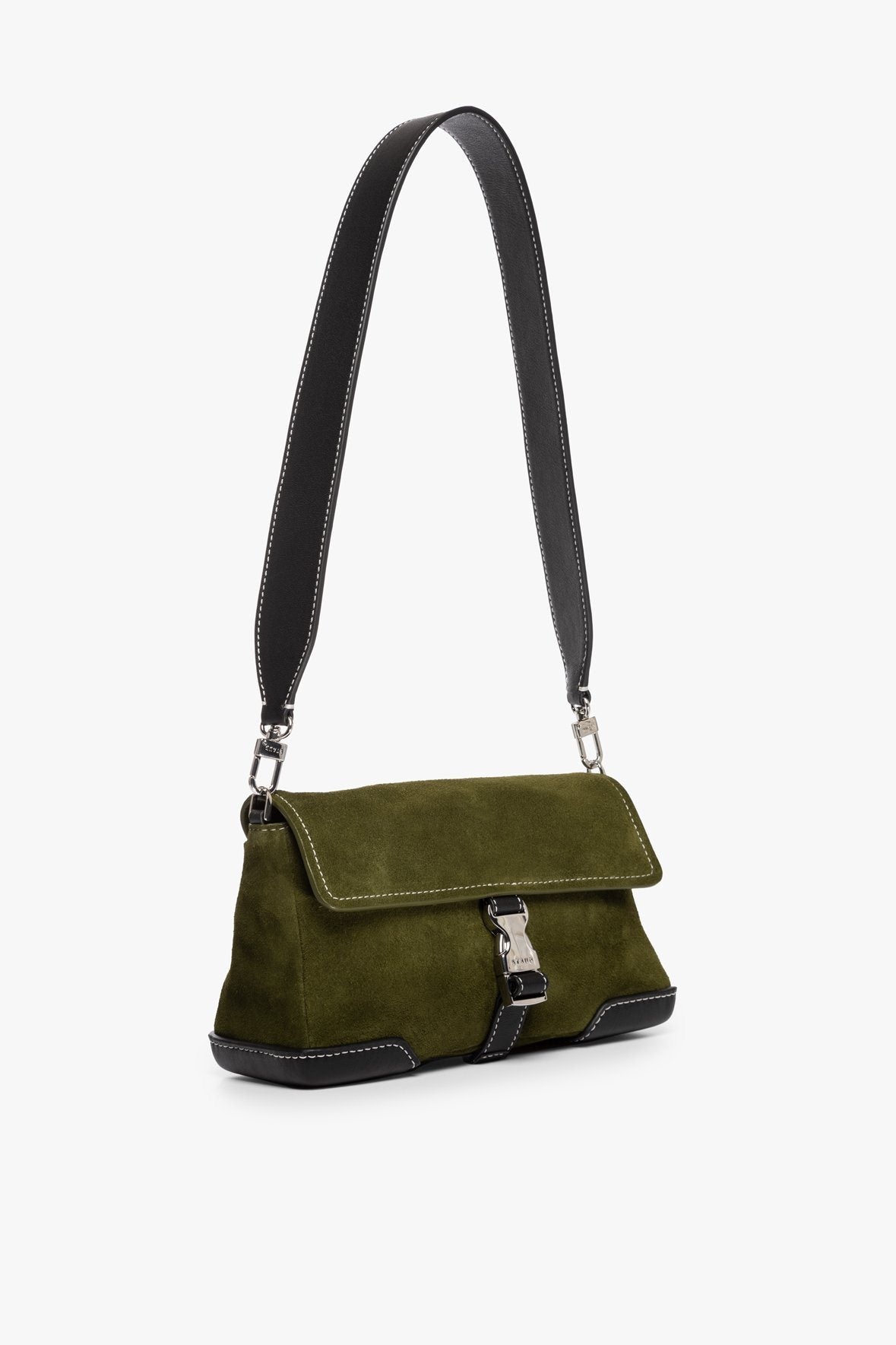 Image IZZY CONVERTIBLE SHOULDER BAG | OLIVE SUEDE 3 of 11 and Clicking this image will trigger a zoom pop-up