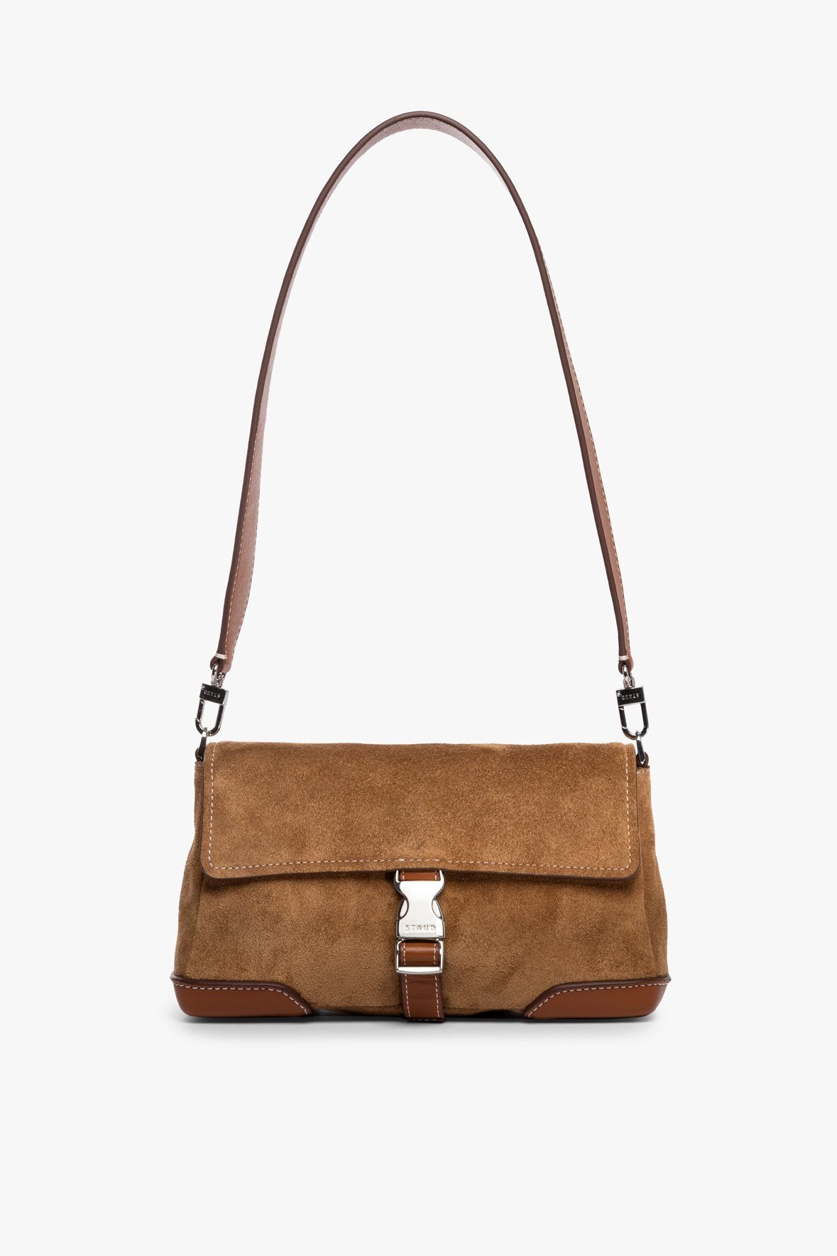 Image IZZY CONVERTIBLE SHOULDER BAG | TAN SUEDE 1 of 10 and Clicking this image will trigger a zoom pop-up