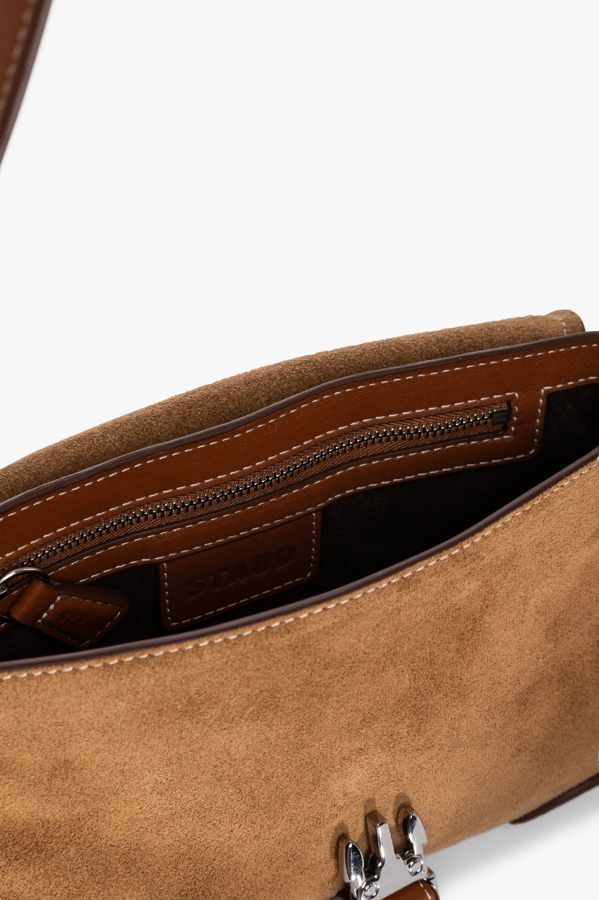 Image IZZY CONVERTIBLE SHOULDER BAG | TAN SUEDE 10 of 10 and Clicking this image will trigger a zoom pop-up