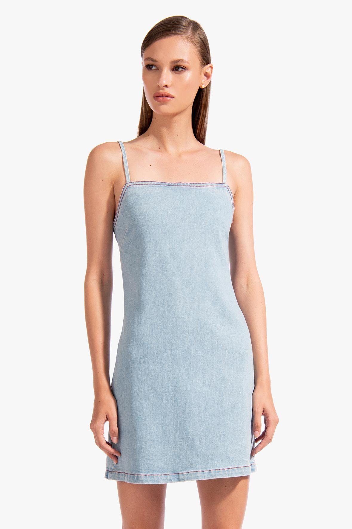 Image JOUR DRESS | LIGHT WASH DENIM 2 of 6 and Clicking this image will trigger a zoom pop-up