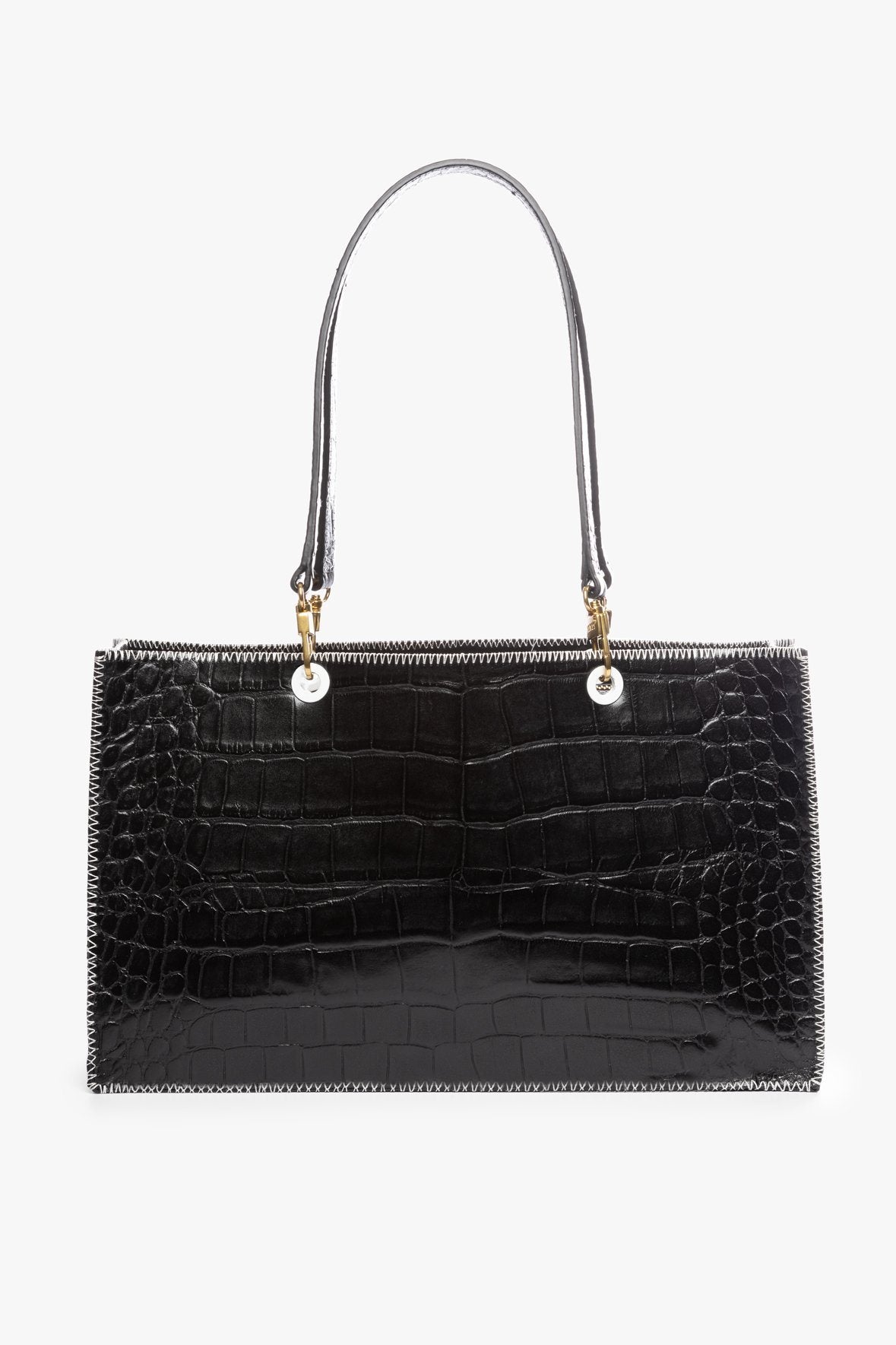 Image LARGE GEMMA TOTE BAG | BLACK CROC EMBOSSED 1 of 8 and Clicking this image will trigger a zoom pop-up