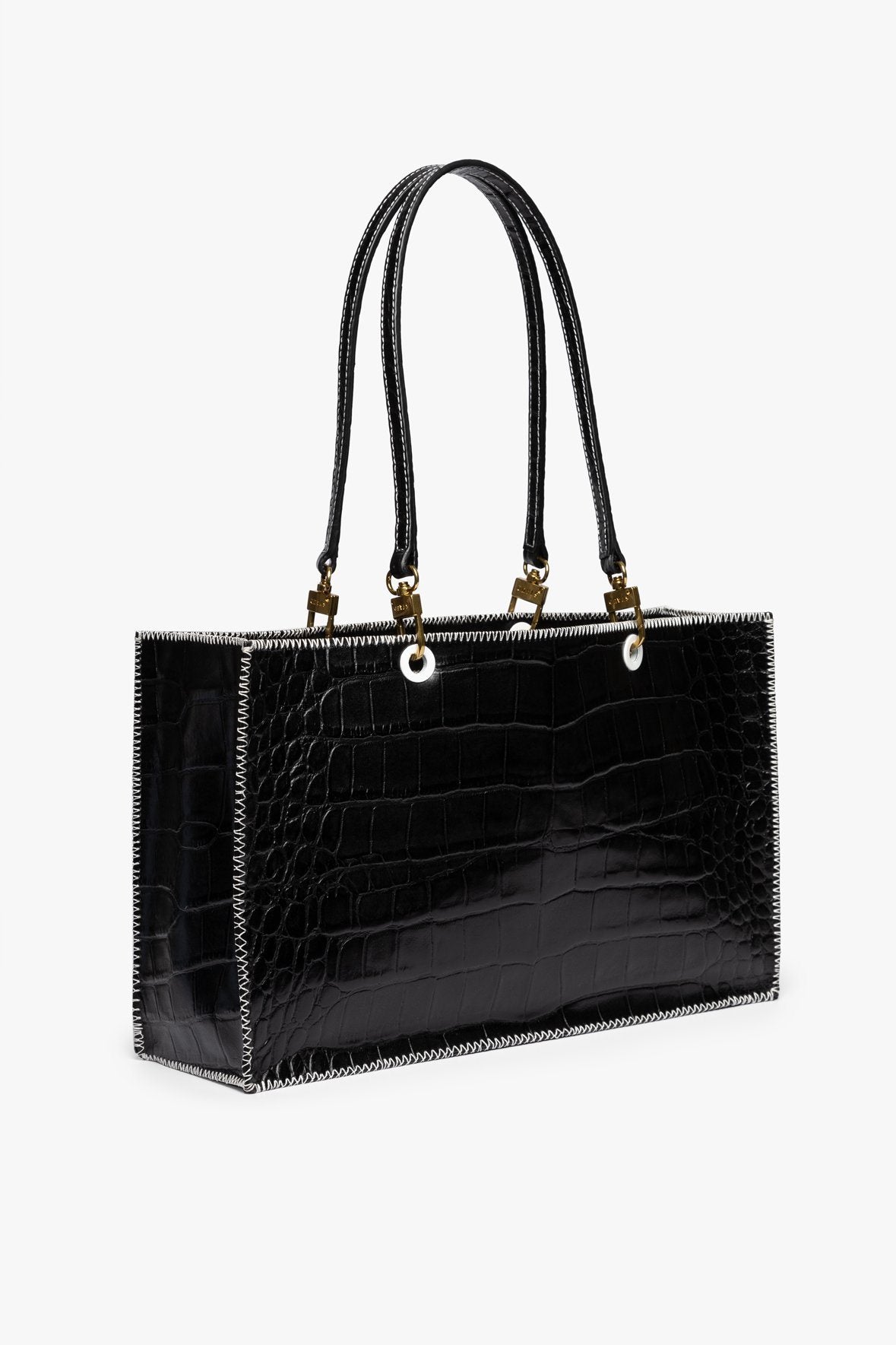 Image LARGE GEMMA TOTE BAG | BLACK CROC EMBOSSED 4 of 8 and Clicking this image will trigger a zoom pop-up