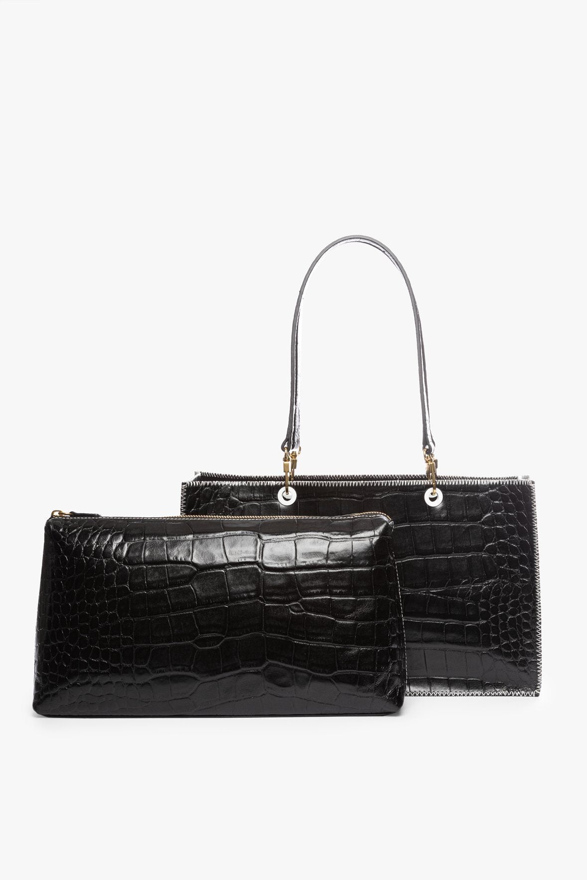 Image LARGE GEMMA TOTE BAG | BLACK CROC EMBOSSED 3 of 8 and Clicking this image will trigger a zoom pop-up