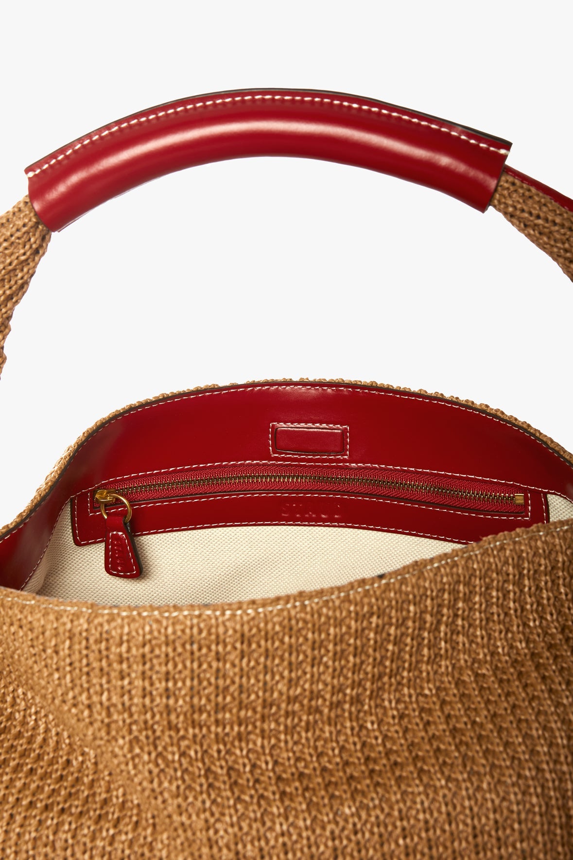 Image LARGE JETSON RAFFIA TOTE | TAN SCARLET 7 of 7 and Clicking this image will trigger a zoom pop-up