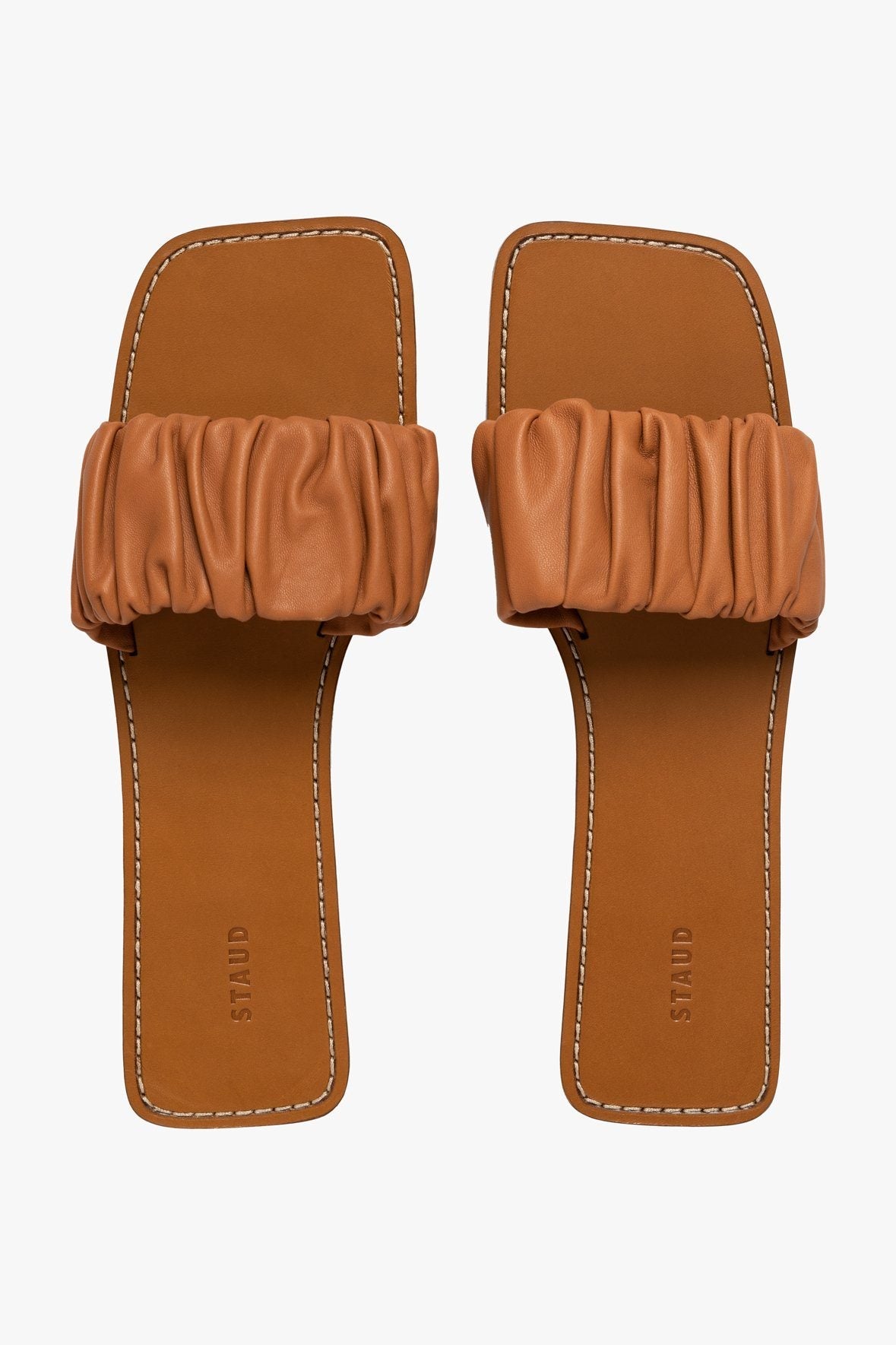 Image NINA RUCHED SANDAL | TAN 3 of 4 and Clicking this image will trigger a zoom pop-up