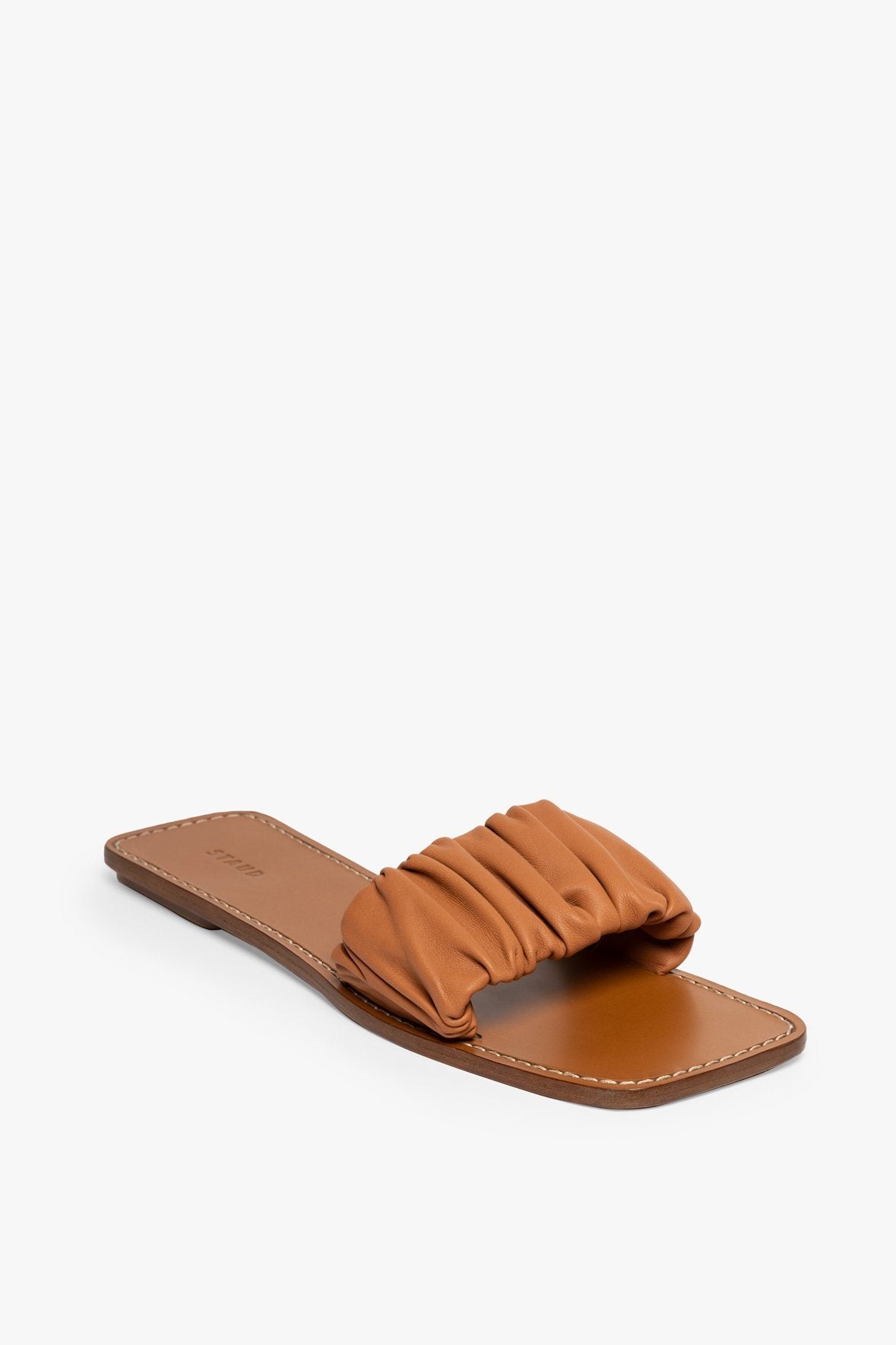 Image NINA RUCHED SANDAL | TAN 1 of 4 and Clicking this image will trigger a zoom pop-up