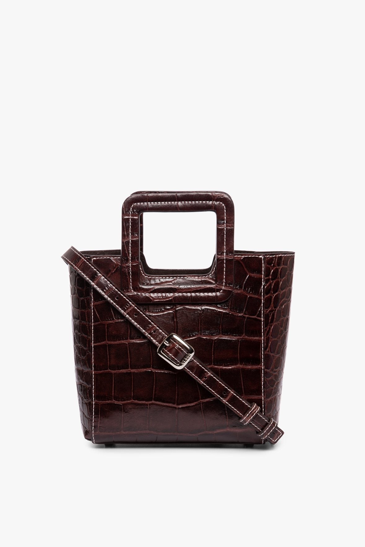 Image MINI SHIRLEY LEATHER BAG | MAHOGANY CROC EMBOSSED 1 of 9 and Clicking this image will trigger a zoom pop-up