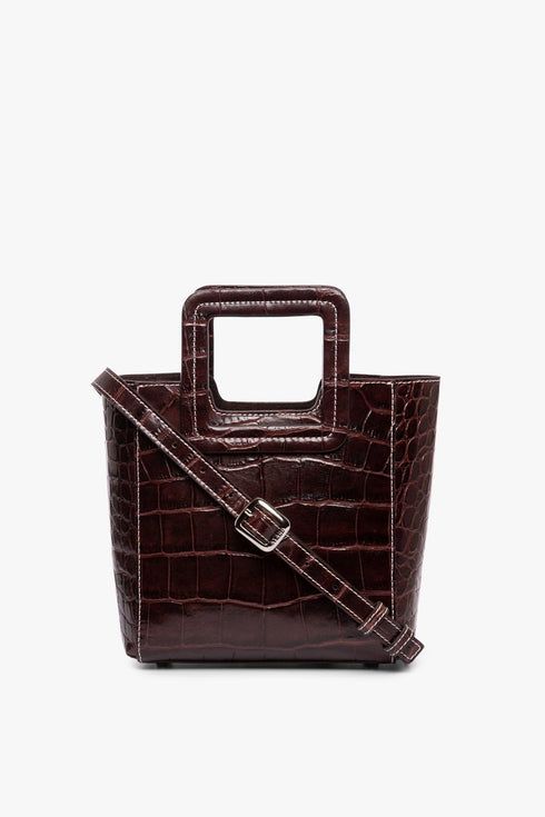 Go to MINI SHIRLEY LEATHER BAG MAHOGANY CROC EMBOSSED view 1