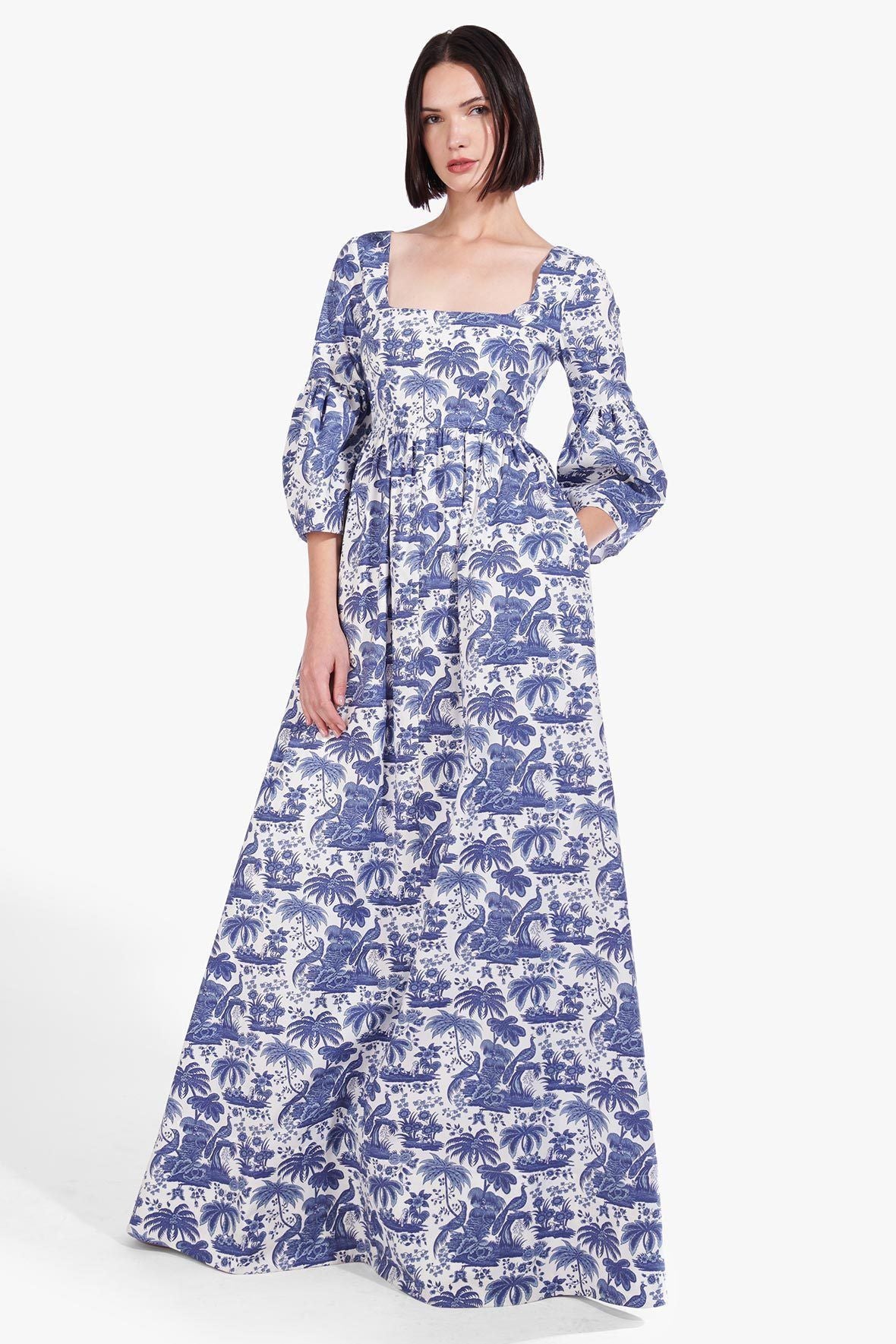 Image PLUMERIA DRESS | CHINA BLUE TOILE 1 of 8 and Clicking this image will trigger a zoom pop-up