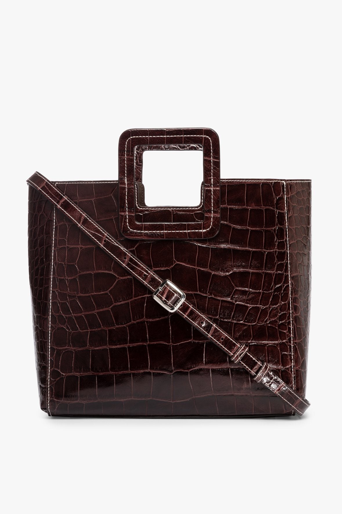 Image SHIRLEY LEATHER BAG | MAHOGANY CROC EMBOSSED 1 of 9 and Clicking this image will trigger a zoom pop-up