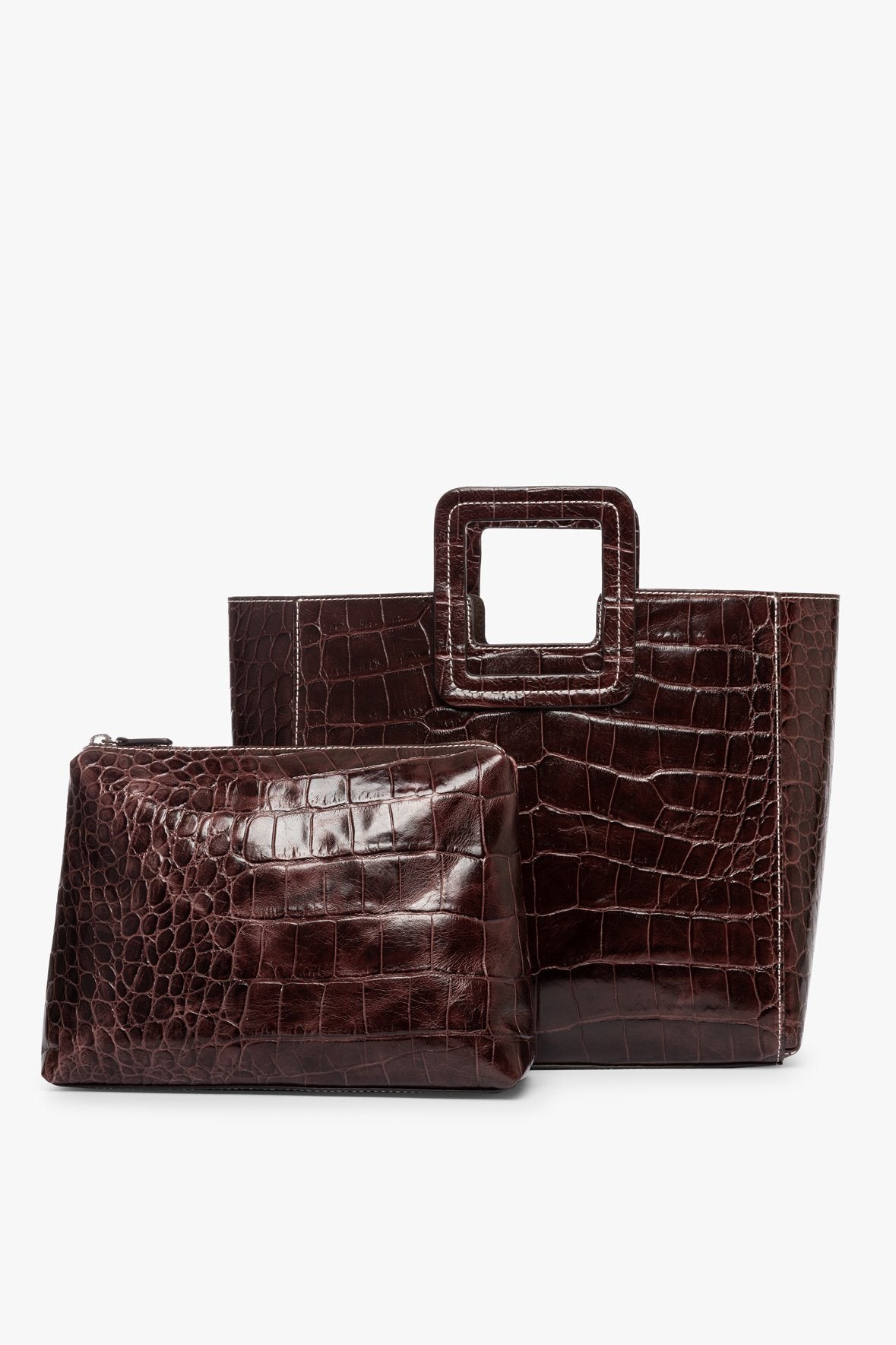 Image SHIRLEY LEATHER BAG | MAHOGANY CROC EMBOSSED 4 of 9 and Clicking this image will trigger a zoom pop-up