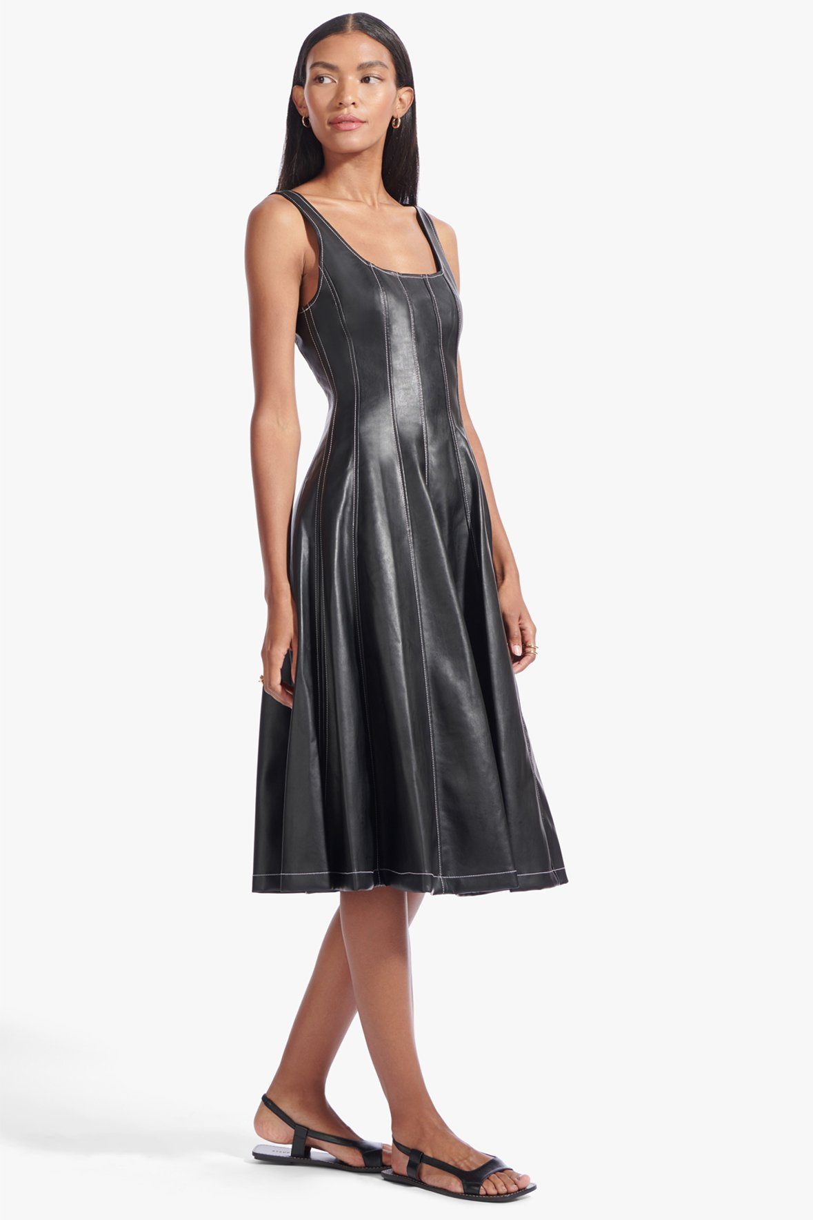 Image WELLS DRESS | BLACK VEGAN LEATHER 4 of 8 and Clicking this image will trigger a zoom pop-up