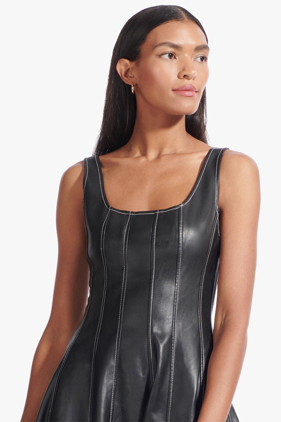 Image WELLS DRESS | BLACK VEGAN LEATHER 2 of 8 and Clicking this image will trigger a zoom pop-up